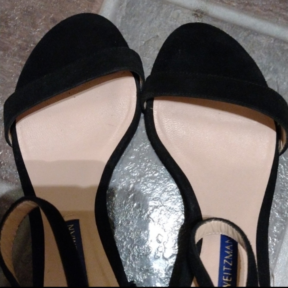 Stuart Weitzman black Suede Simple strapy block heel sandal size 4 - Picture 7 of 7